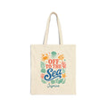 Personalized sea life canvas tote bag with custom name, off to the sea design