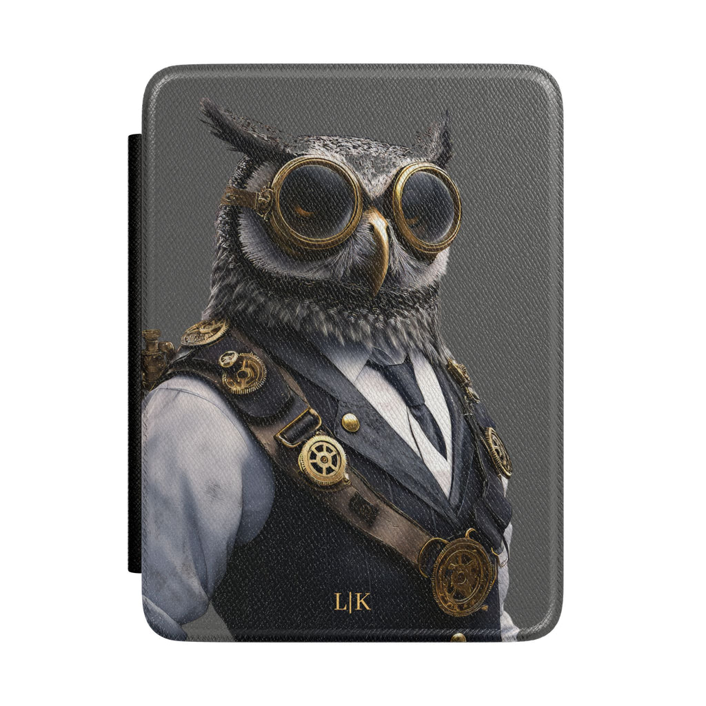Personalized Owl Kindle case front cover design with custom initials
