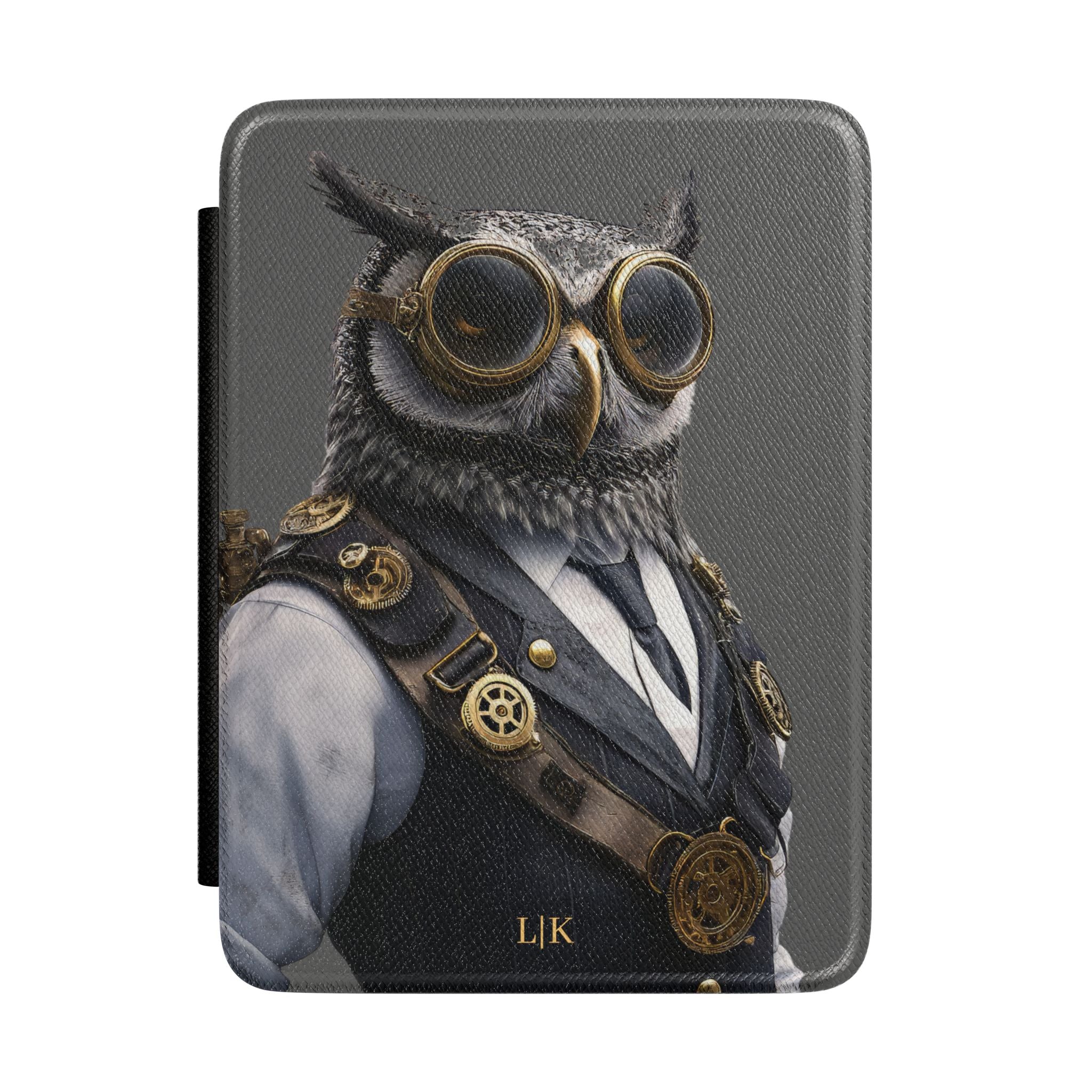 Personalized Owl Kindle case front cover design with custom initials