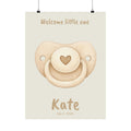 Personalized pacifier with heart nursery poster, custom baby name and birth date