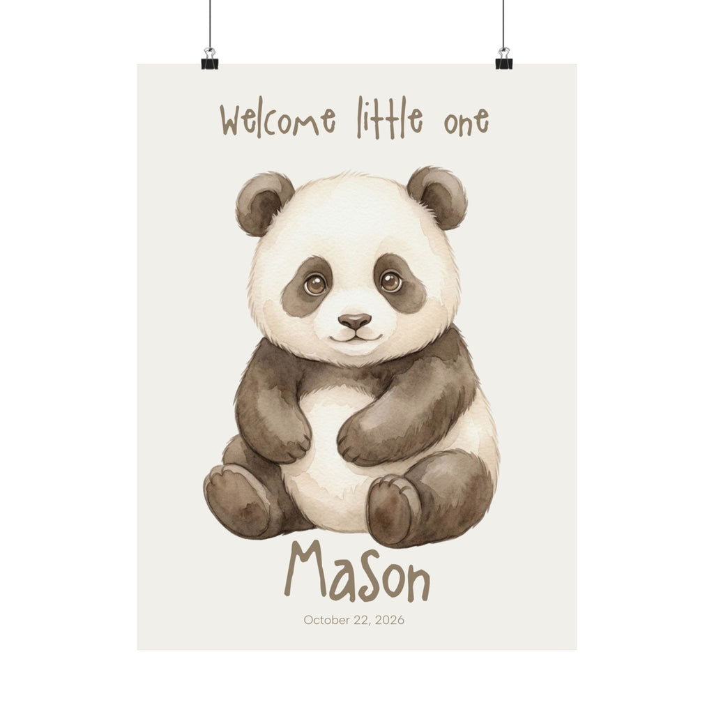 Personalized panda nursery poster with custom baby name and birth date
