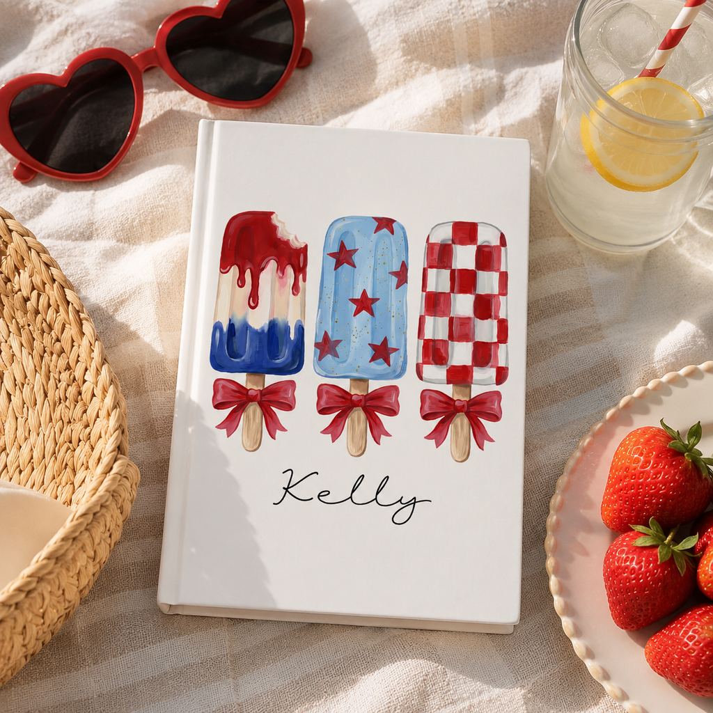 Patriotic popsicle journal open flat – casewrap binding and 90gsm pages