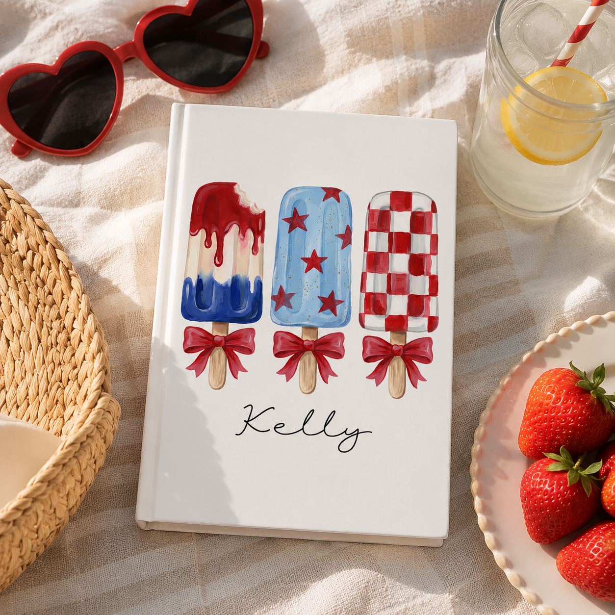 Patriotic popsicle journal open flat – casewrap binding and 90gsm pages