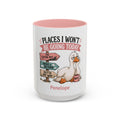 Personalized Places I Won't Be Going Today mug - grumpy goose with signpost design on pink accent 15oz ceramic