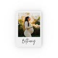 Personalized pregnancy journal script – white hardcover with maternity photo and name Bethany in handwritten font