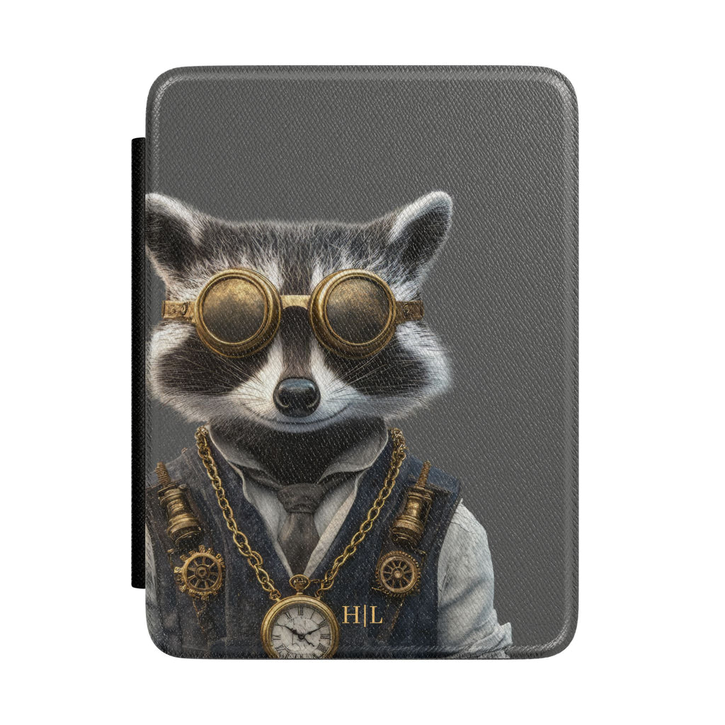 Personalized Raccoon Kindle case front cover design with custom initials