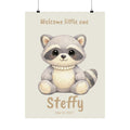 Personalized raccoon with pearl necklace nursery poster, custom baby name and birth date