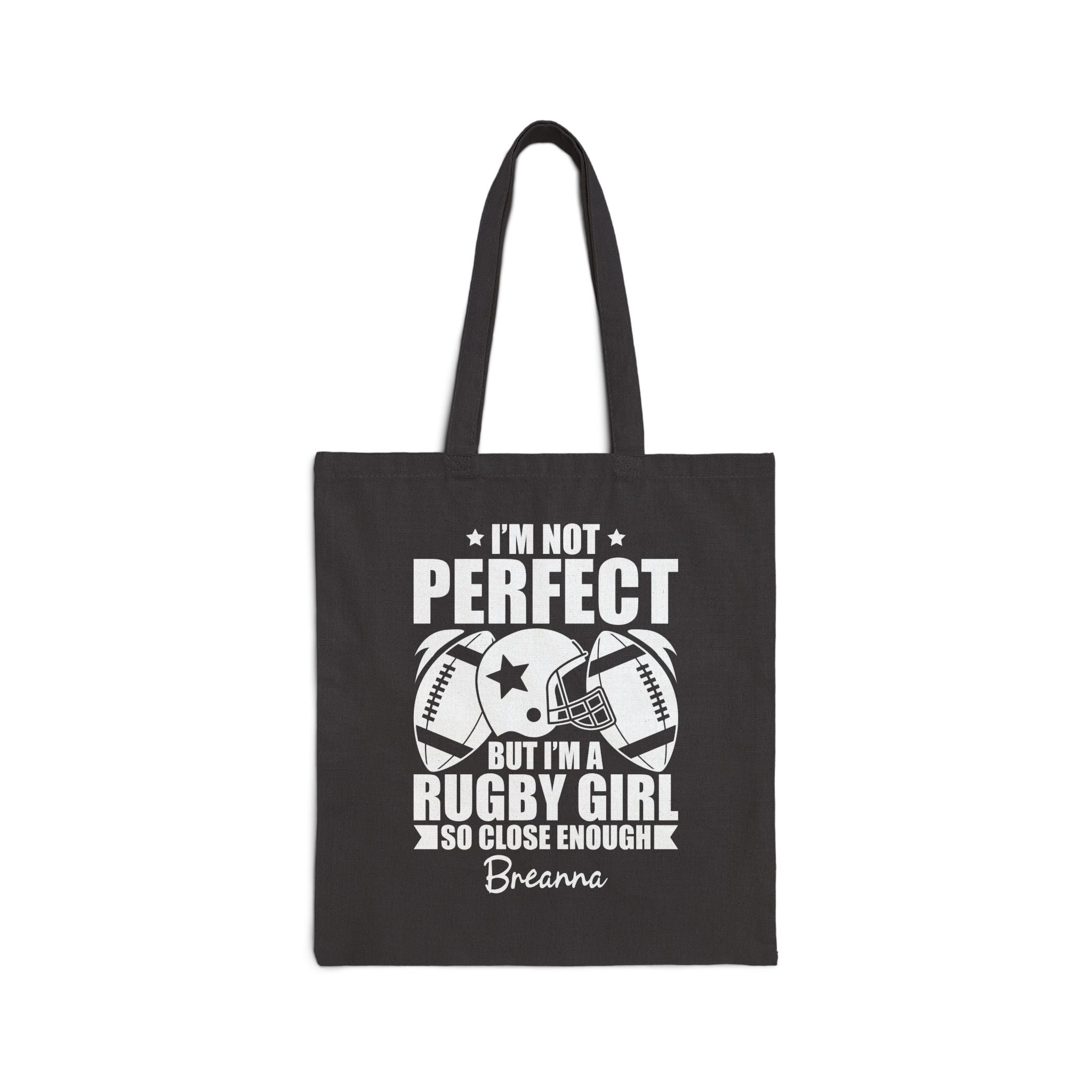 Personalized rugby girl canvas tote bag with custom name