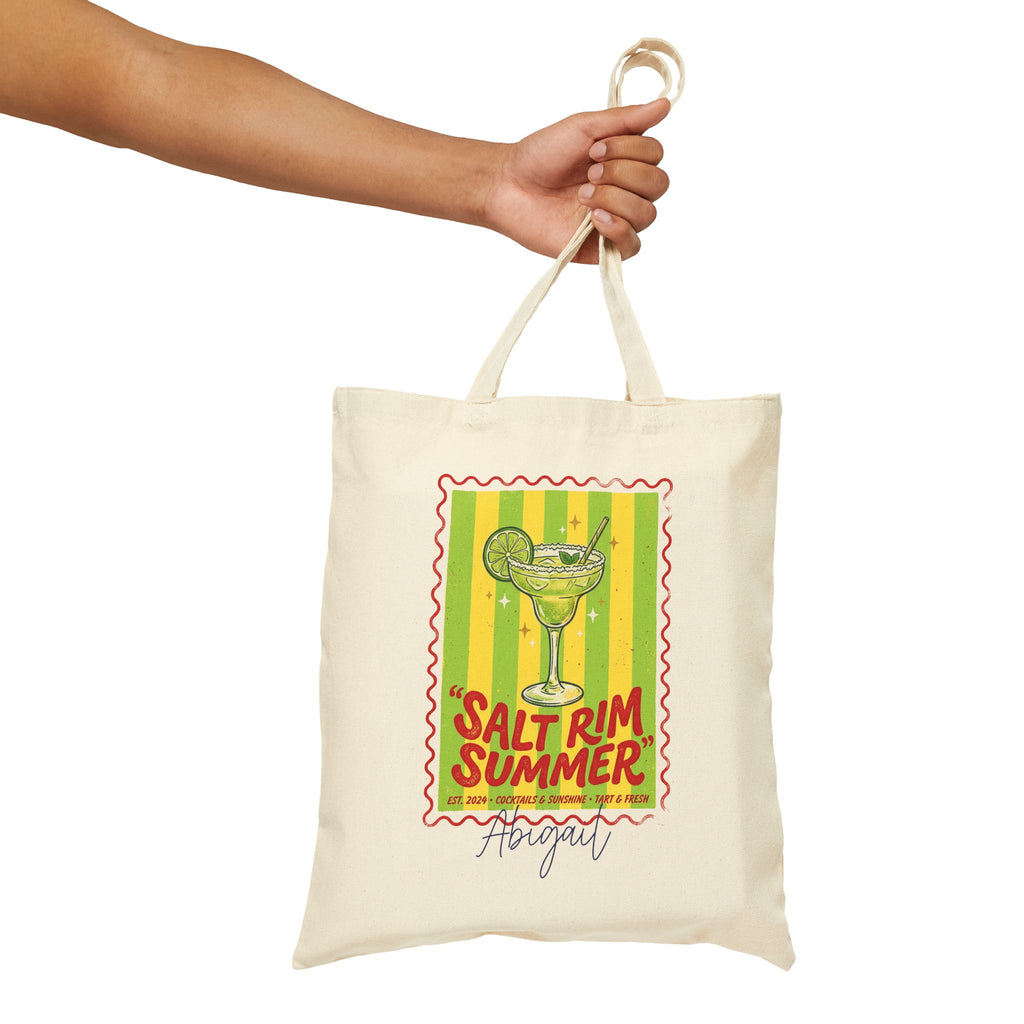 Personalized salt rim summer canvas tote bag size and dimensions reference