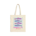 Personalized sardinely cute canvas tote bag with custom name, colorful fish print