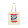 Personalized sardines Greece canvas tote bag with custom name, tin of sardines print