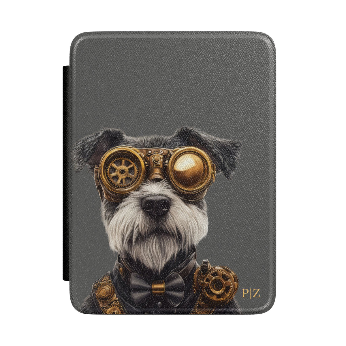 Personalized Schnauzer Kindle case front cover design with custom initials