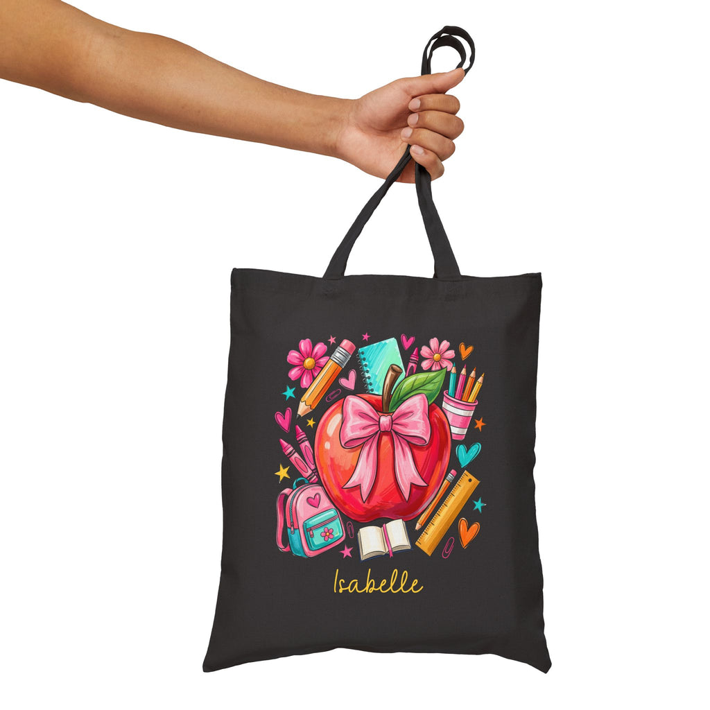 Personalized school supplies canvas tote bag size and dimensions reference