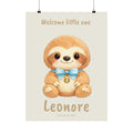 Personalized sloth nursery poster with bow and charm, custom baby name and birth date