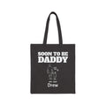 Personalized new dad canvas tote bag with custom name, soon to be daddy line art design