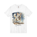 Personalized Spitz dog watercolor V-neck tee front view - white shirt with running dog portrait