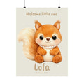 Personalized red squirrel with pearl necklace nursery poster, custom baby name and birth date