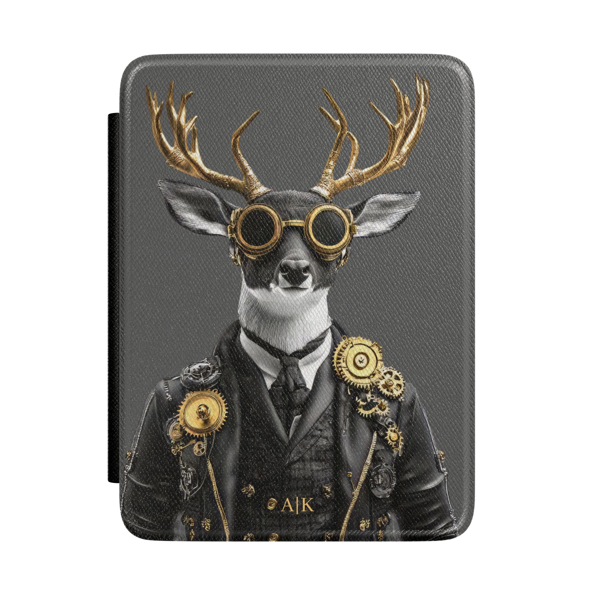 Personalized Stag Kindle case front cover design with custom initials