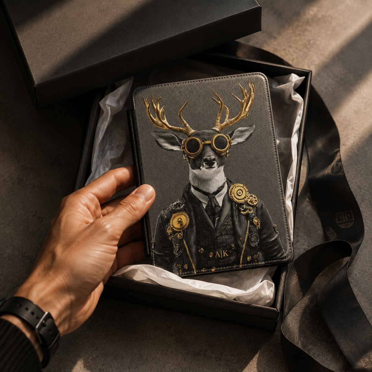 Personalized Stag Kindle case shown as a personalized gift