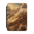 Golden steampunk airship personalized Kindle case with gold initials, front view