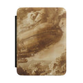Vintage sepia steampunk airship personalized Kindle case with gold initials, front view