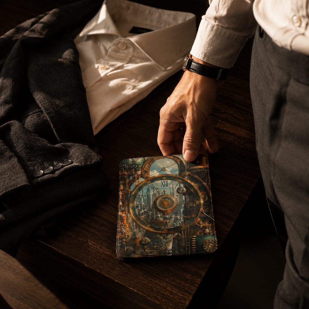 Back cover of the steampunk city clocktower personalized Kindle case