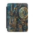 Steampunk factory clocktower personalized Kindle case with gold initials, front view