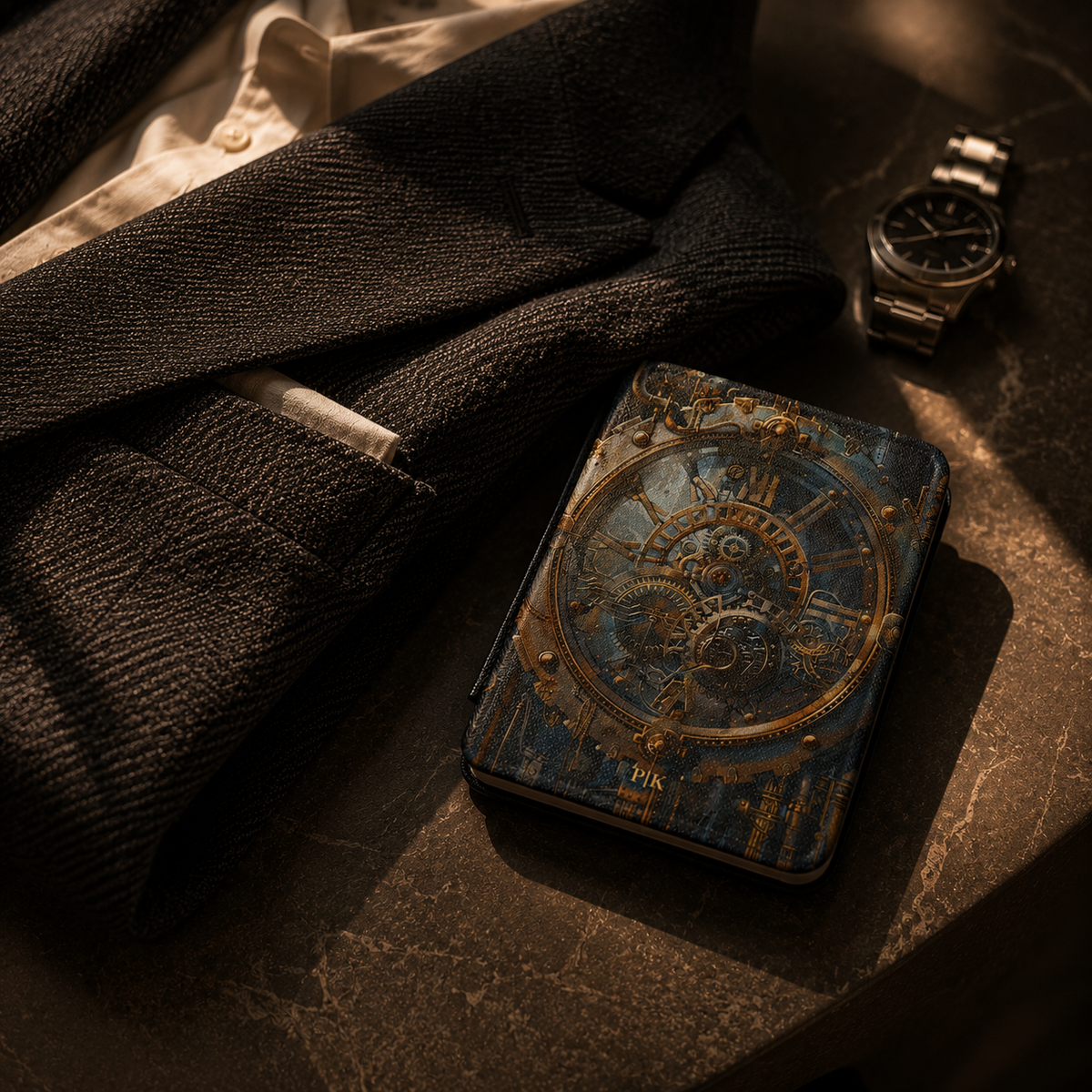Back cover of the steampunk gear personalized Kindle case