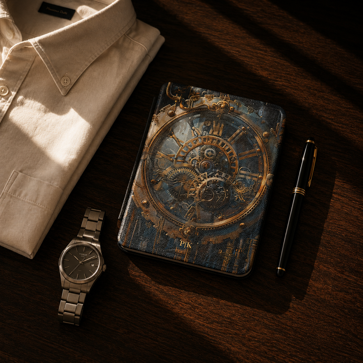 Open interior of the steampunk gear Kindle case showing the fabric lining and TPU shell