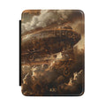 Steampunk zeppelin closeup personalized Kindle case with gold initials, front view