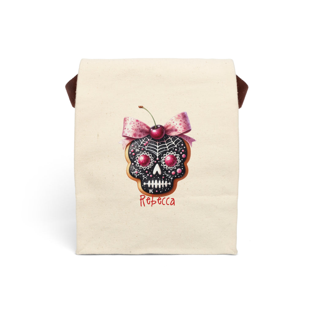 Personalized sugar skull cookie canvas lunch bag with custom name