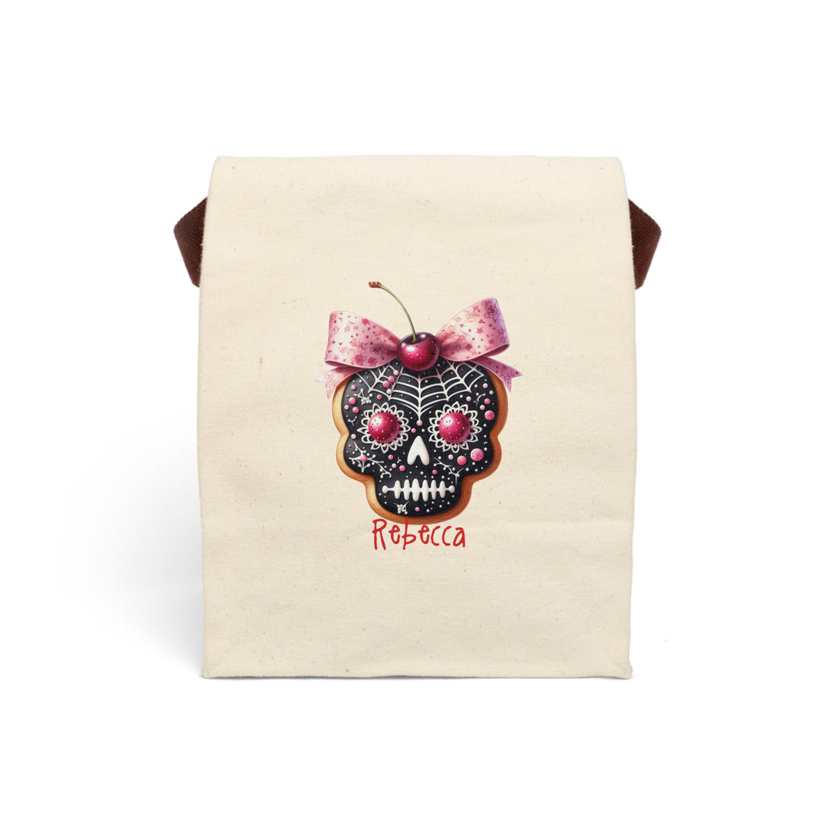 Personalized sugar skull cookie canvas lunch bag with custom name