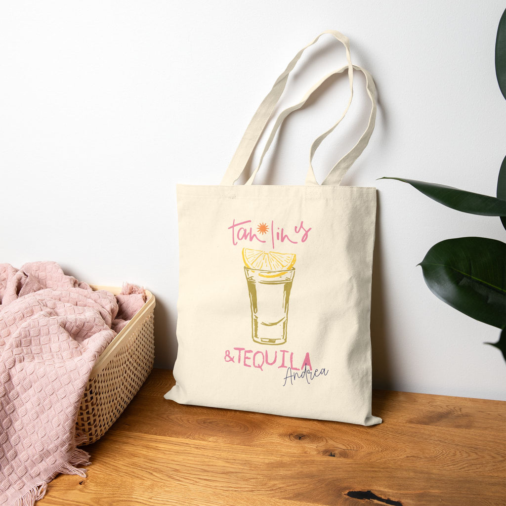 Personalized tan lines tequila canvas tote bag size and dimensions reference