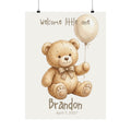 Personalized teddy bear nursery poster with balloon, custom baby name and birth date