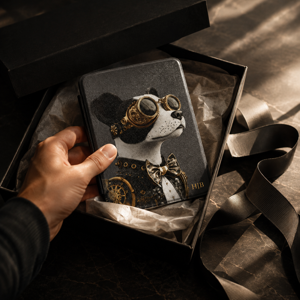 Personalized Terrier Kindle case shown as a personalized gift