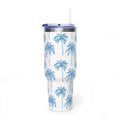 Personalized 40oz tumbler with blue palm tree design, custom name