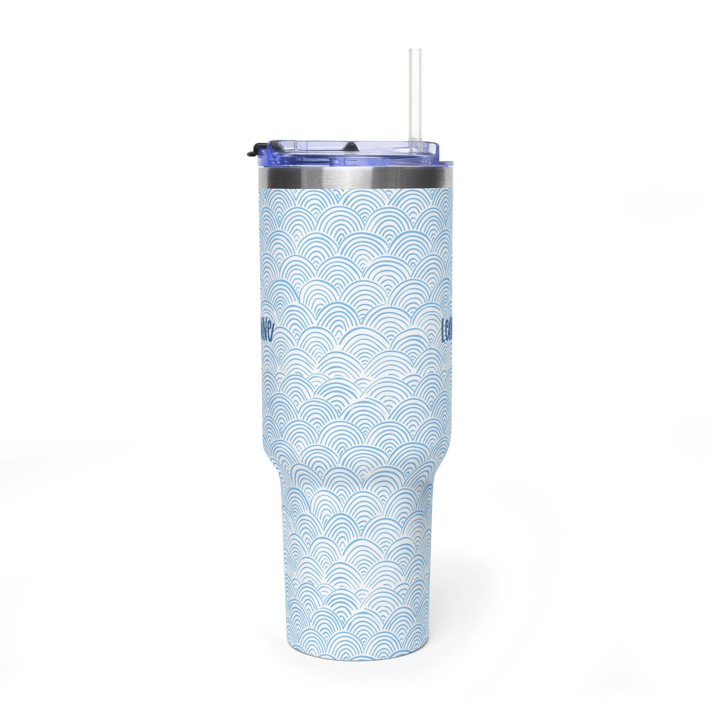 Personalized 40oz tumbler with blue scallop wave design, custom name