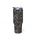 Personalized 40oz tumbler with gothic lace rose design, custom initials