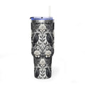 Personalized 40oz tumbler with gothic raven and rose design, custom name