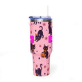 Personalized 40oz tumbler with black cat Halloween design, custom name