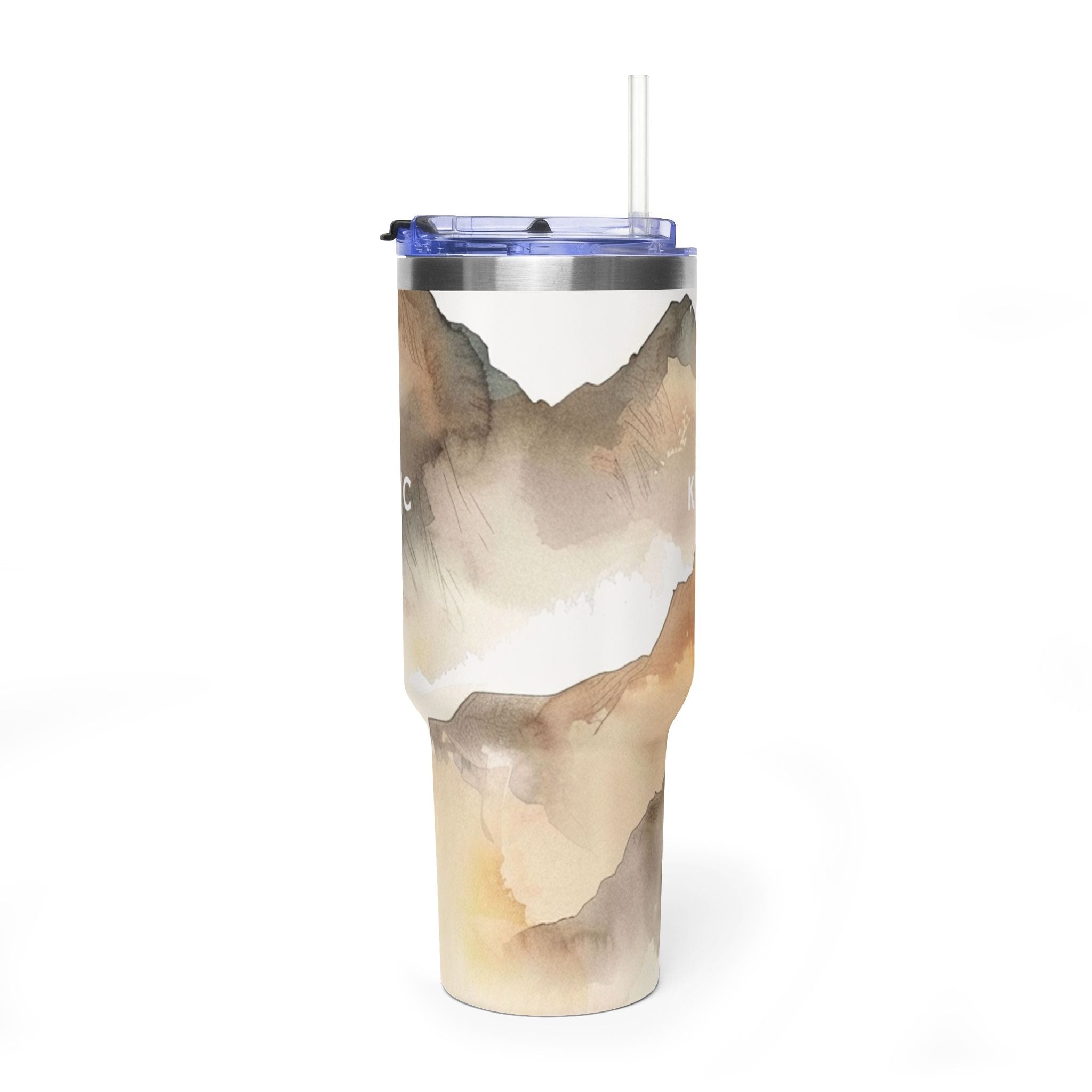 Personalized 40oz tumbler with neutral earthy abstract design, custom initials