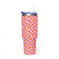 Personalized 40oz tumbler with pink Halloween pumpkin design, custom name