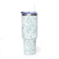 Personalized 40oz tumbler with sage watercolor leaf design, custom name