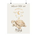 Personalized turtle with moon stars mobile nursery poster, custom baby name and birth date