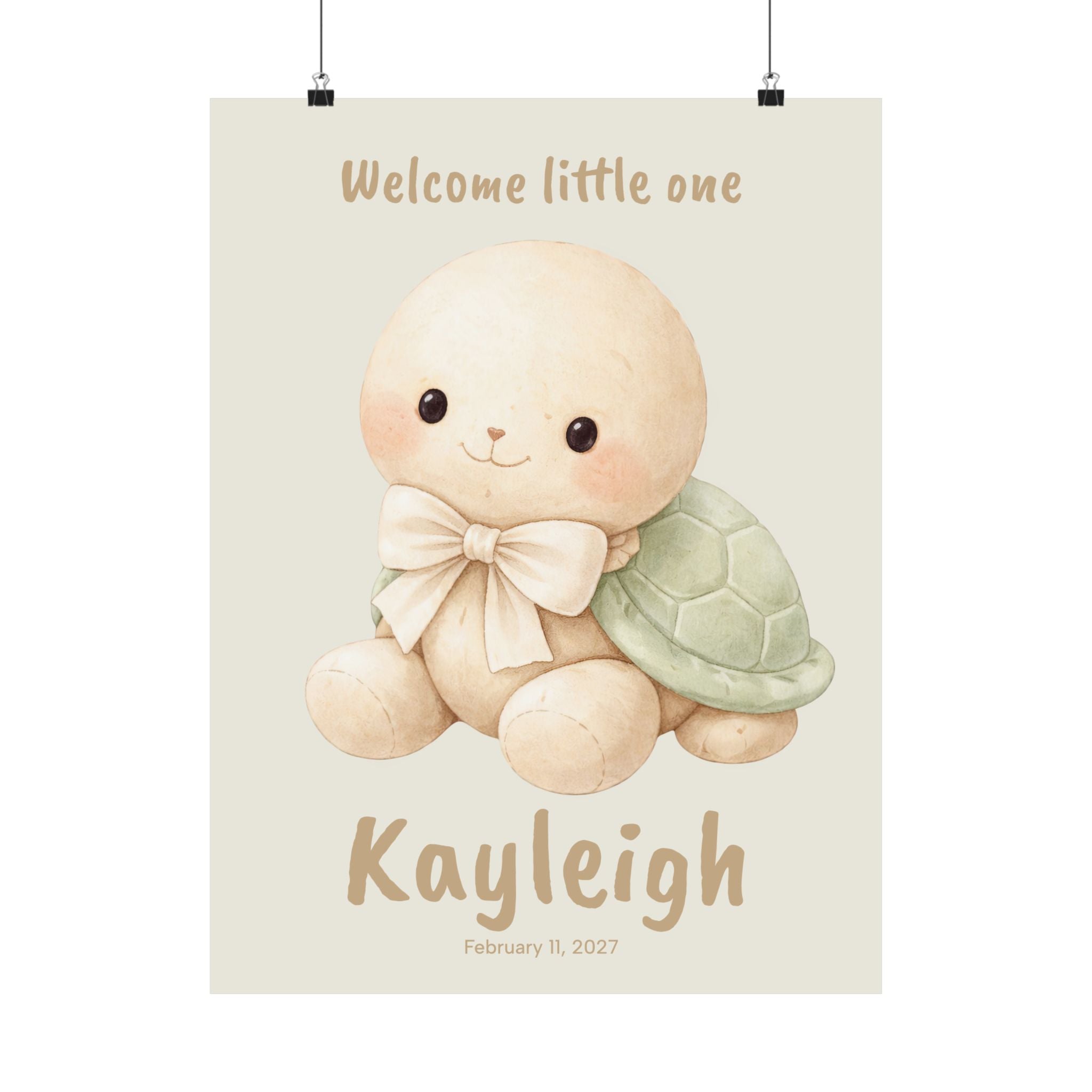 Personalized turtle with bow tie nursery poster, custom baby name and birth date