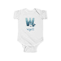 Personalized W baby bodysuit with whale – white cotton onesie with custom name