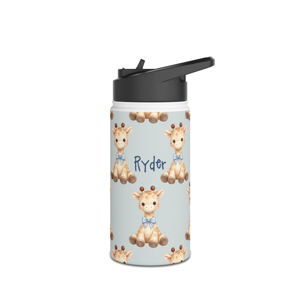 Back view of personalized baby giraffe water bottle