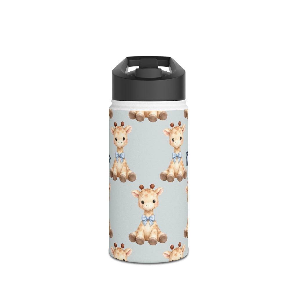 Personalized baby giraffe water bottle held in hand