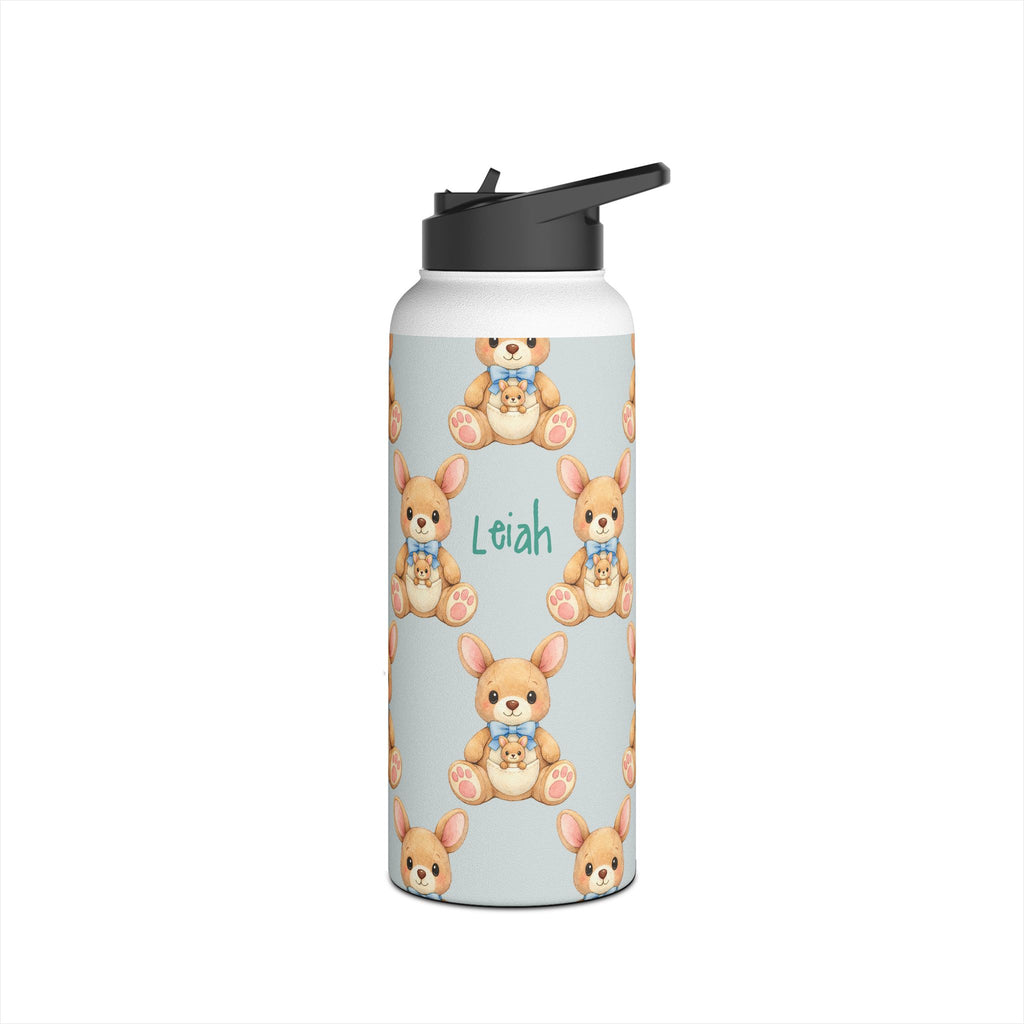 Detail of twist on lid on personalized baby zebra water bottle