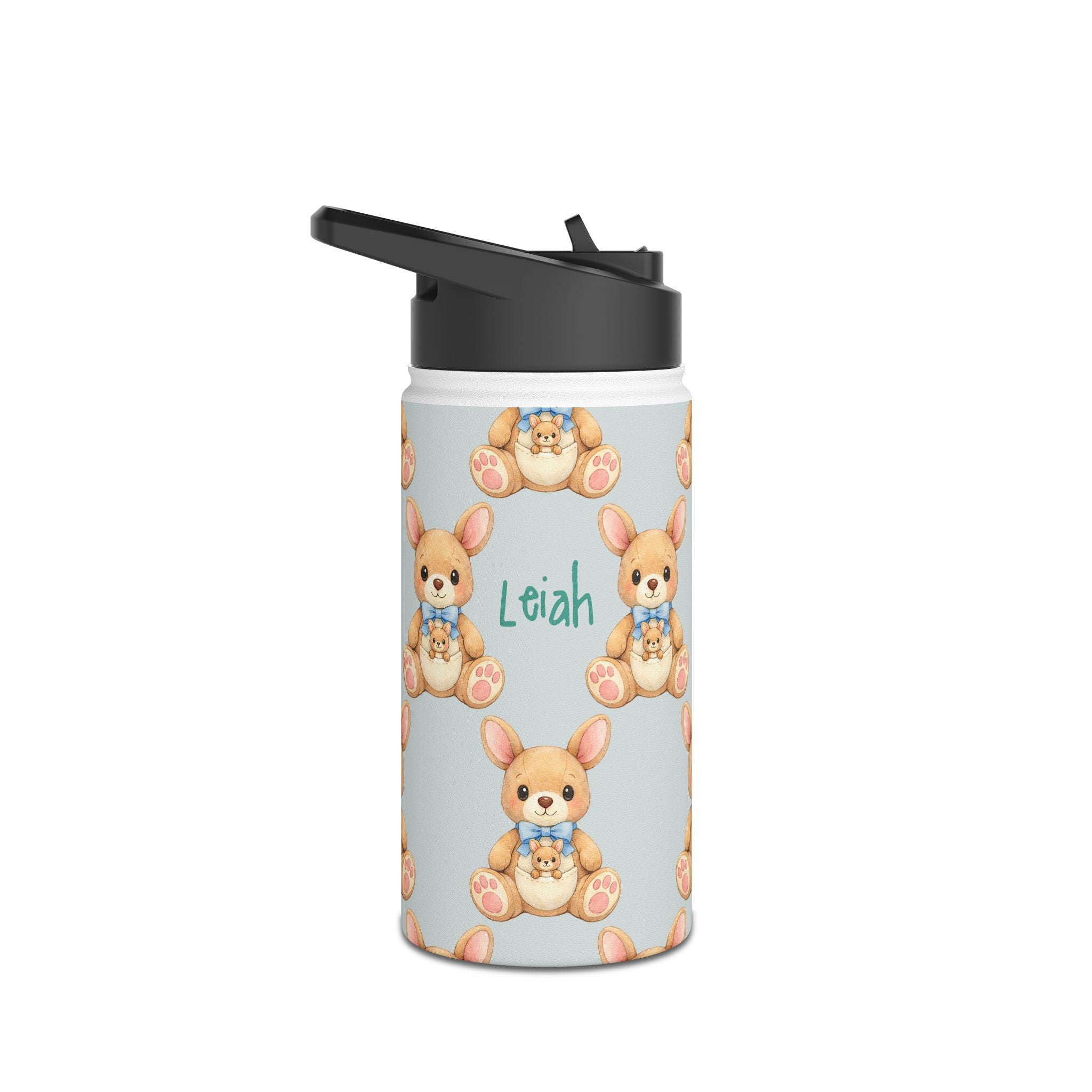Personalized water bottle with baby zebra design, custom name
